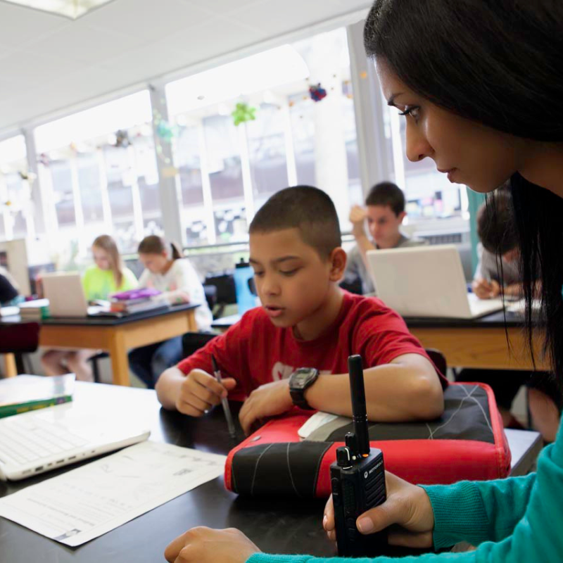 Teacher using the Motorola DP3441e