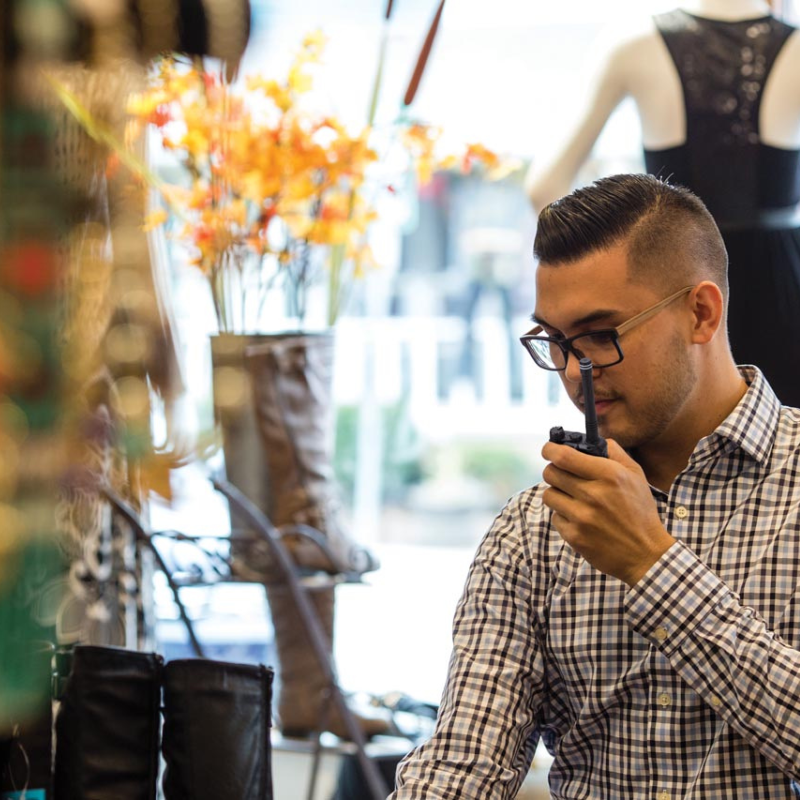 Man using the Motorola EVX-S24