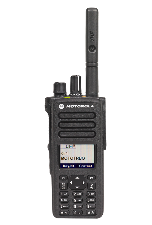 Motorola “E” Series handheld two-way radio and mobile radios.
