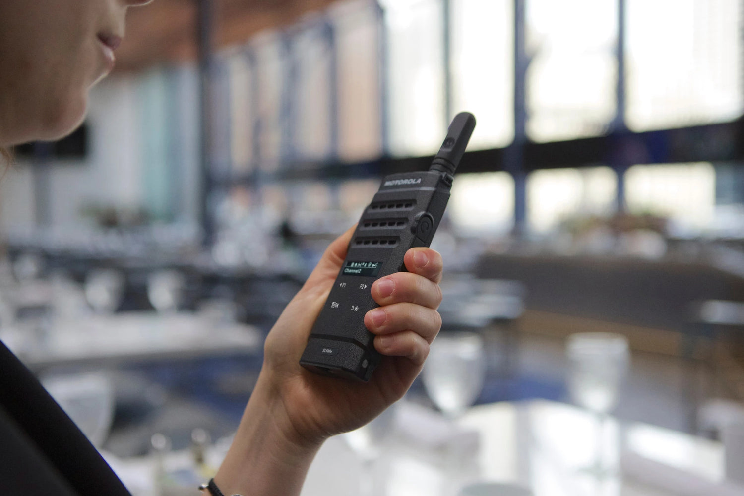 Woman using the Motorola SL2600
